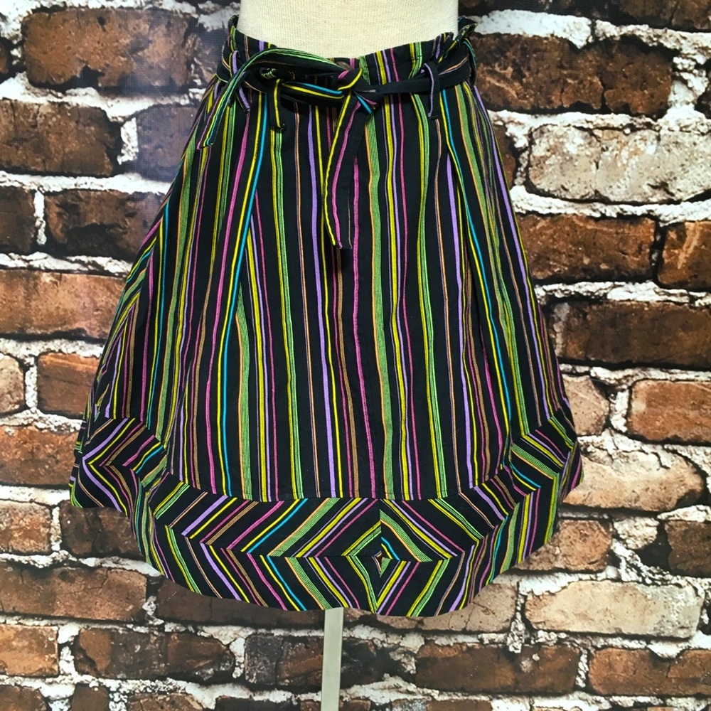 Herchcovitch Alexandre EU40 Striped Skirt Green Black Purple Front Tie